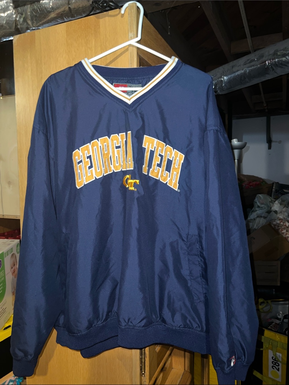 Georgia Tech Pro Player Navy V-Neck Pullover with White and Yellow Stripe